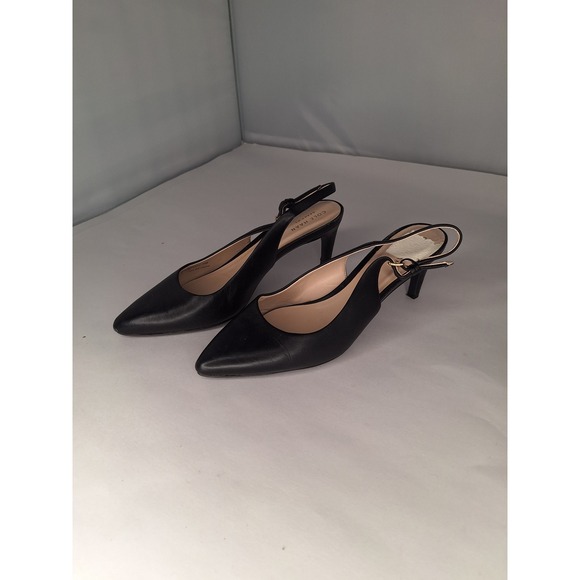 Cole‎ Haan Womens Black Leather Pointed Toe Slingback Heels Size 7M - Picture 2 of 6